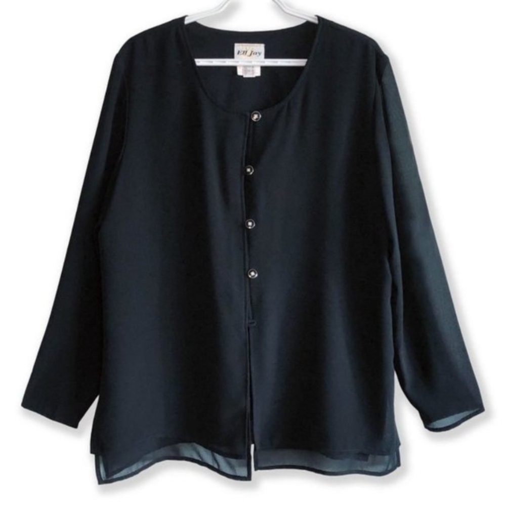 Vintage Sheer Black Blouse with Decorative Buttons Loose Fit | 16